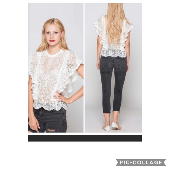 Beautiful Ruffle short sleeve Lace top - Picture 4 of 6